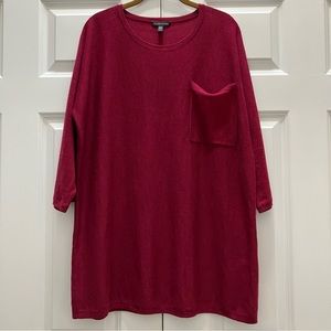 Eileen Fisher Jersey Merino Wool Tunic Sweater Pocket Italian Red size Medium